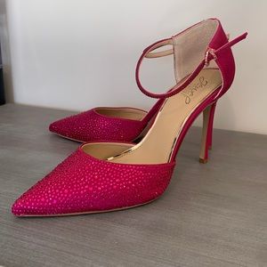 Hot pink Badgley Mischka rhinestone pointed stilettos